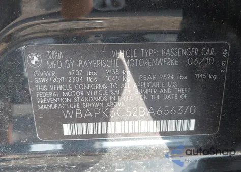 2011 BMW 328I xDrive from USA, damaged, VIN WBAPK5C52BA656370
